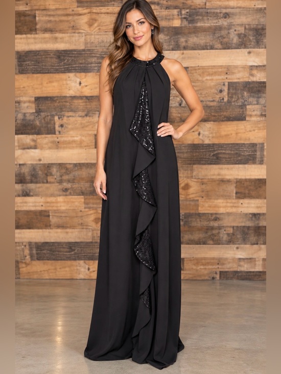 SLNY Dresses & Skirts - NEW NWT SLNY Women's Black Cocktail Dress Ruffled Floor Length Size 14